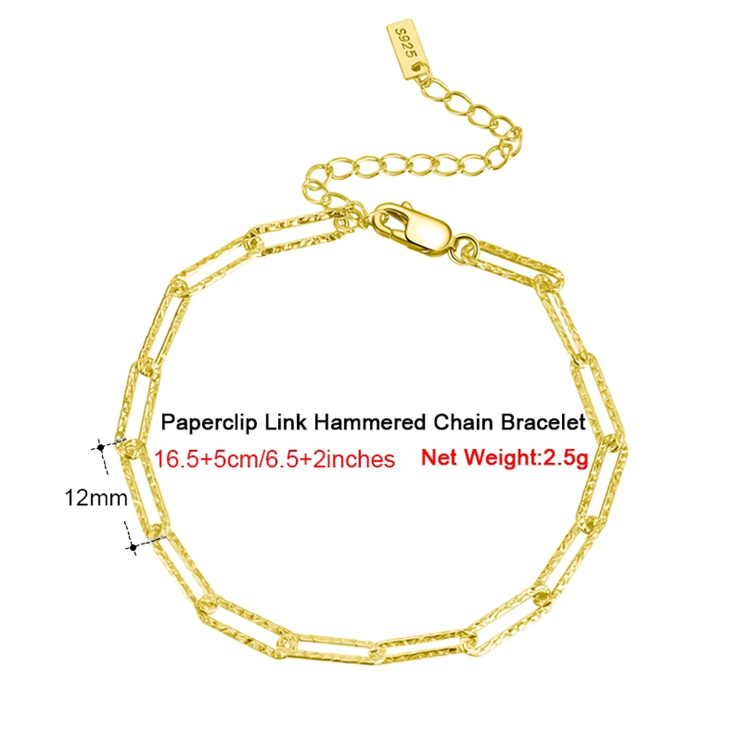 Sophisticated 925 Sterling Silver Paperclip Chain Bracelet