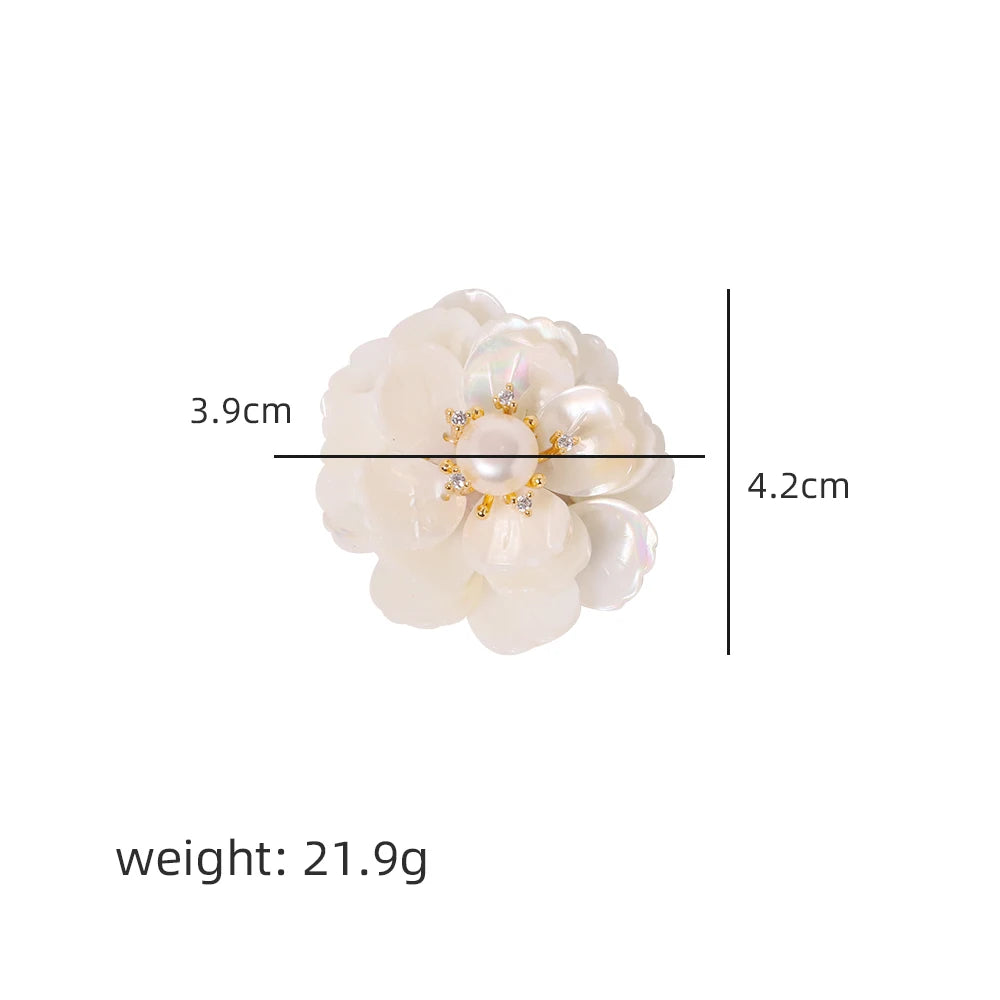 Timeless Natural Freshwater Pearls with White and Black Shell Flowers Brooches