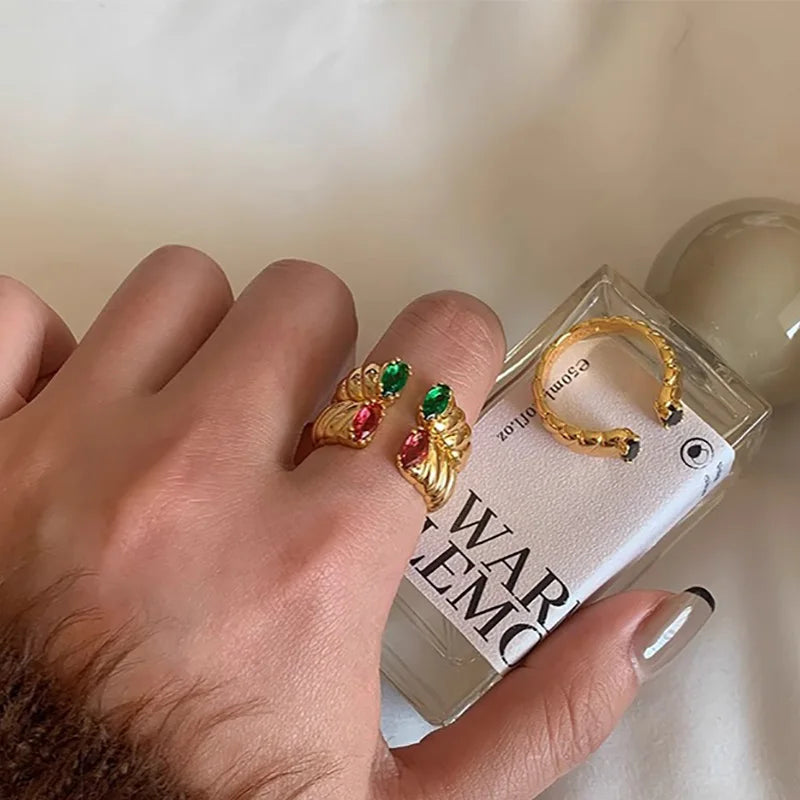 Unique Gold Engagement Ring with Sparkling Zircons