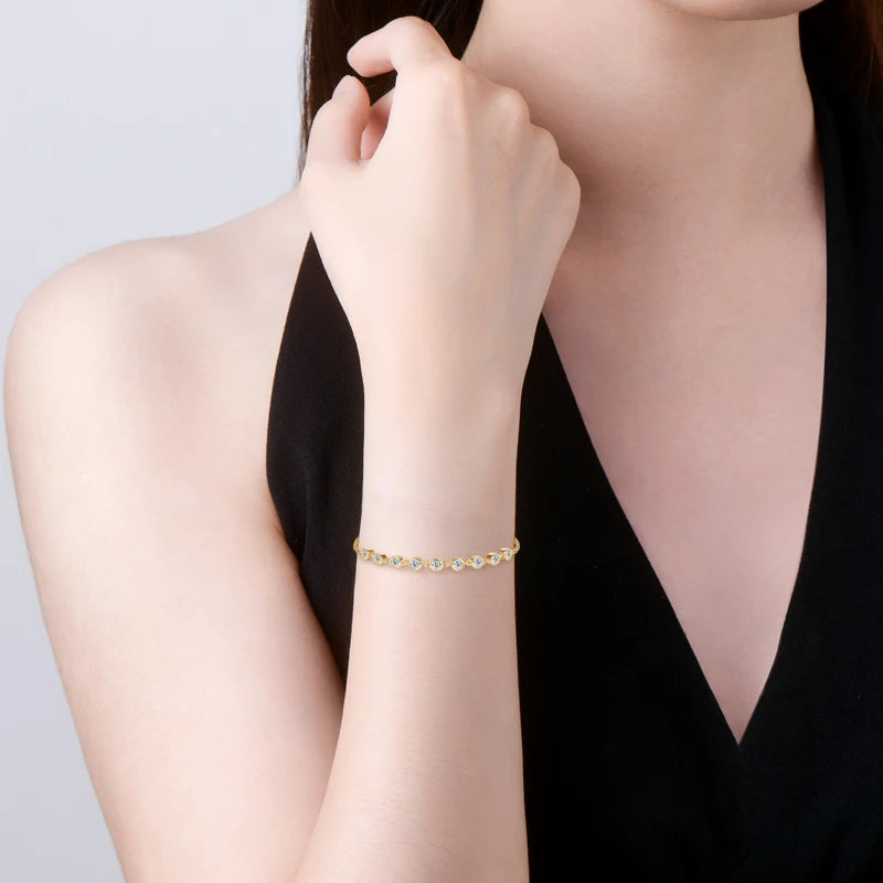 Elegant 925 Silver Moissanite Bracelet with 3mm Bezel-Set D Color Stones