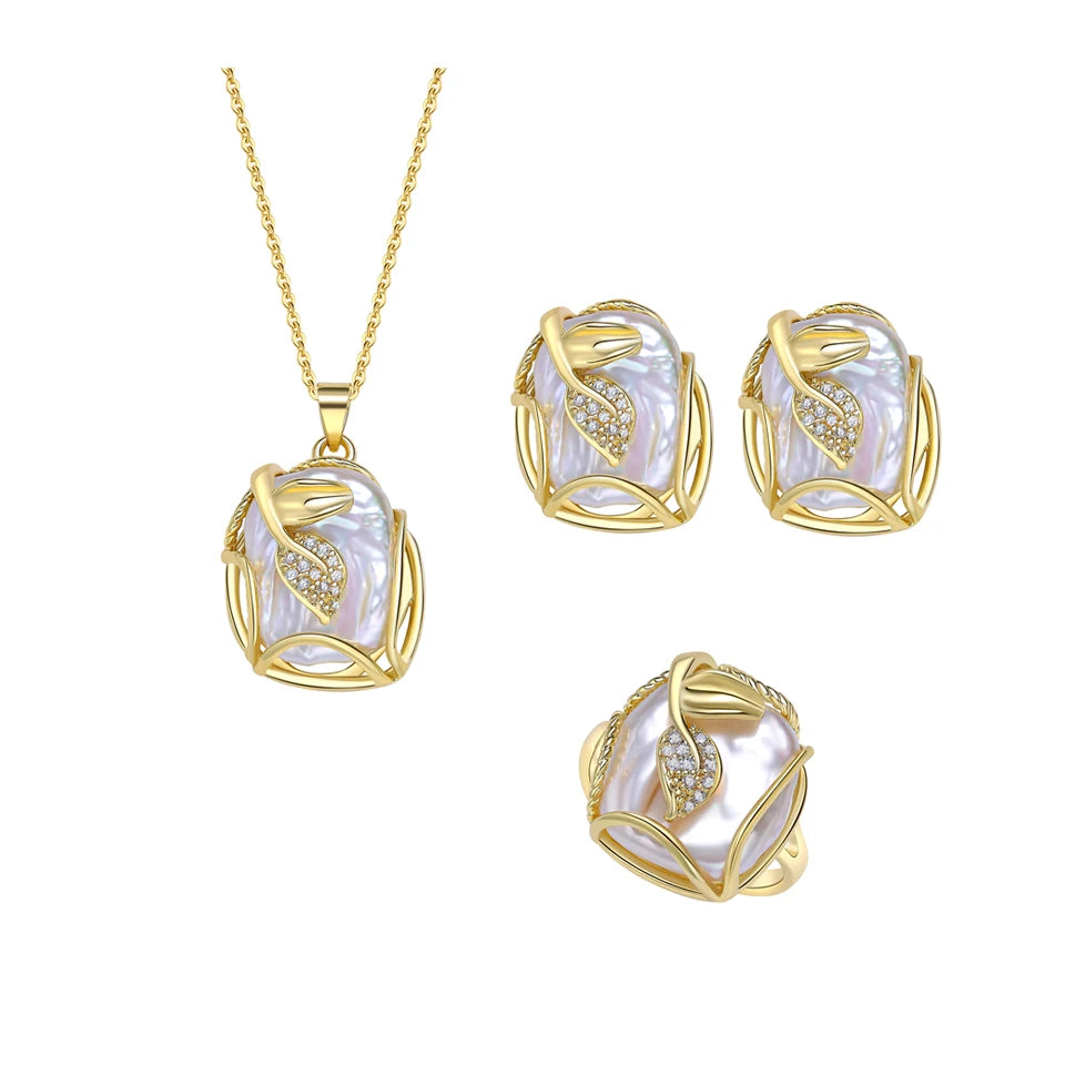 Chic Natural Freshwater Pearl Jewelry Set