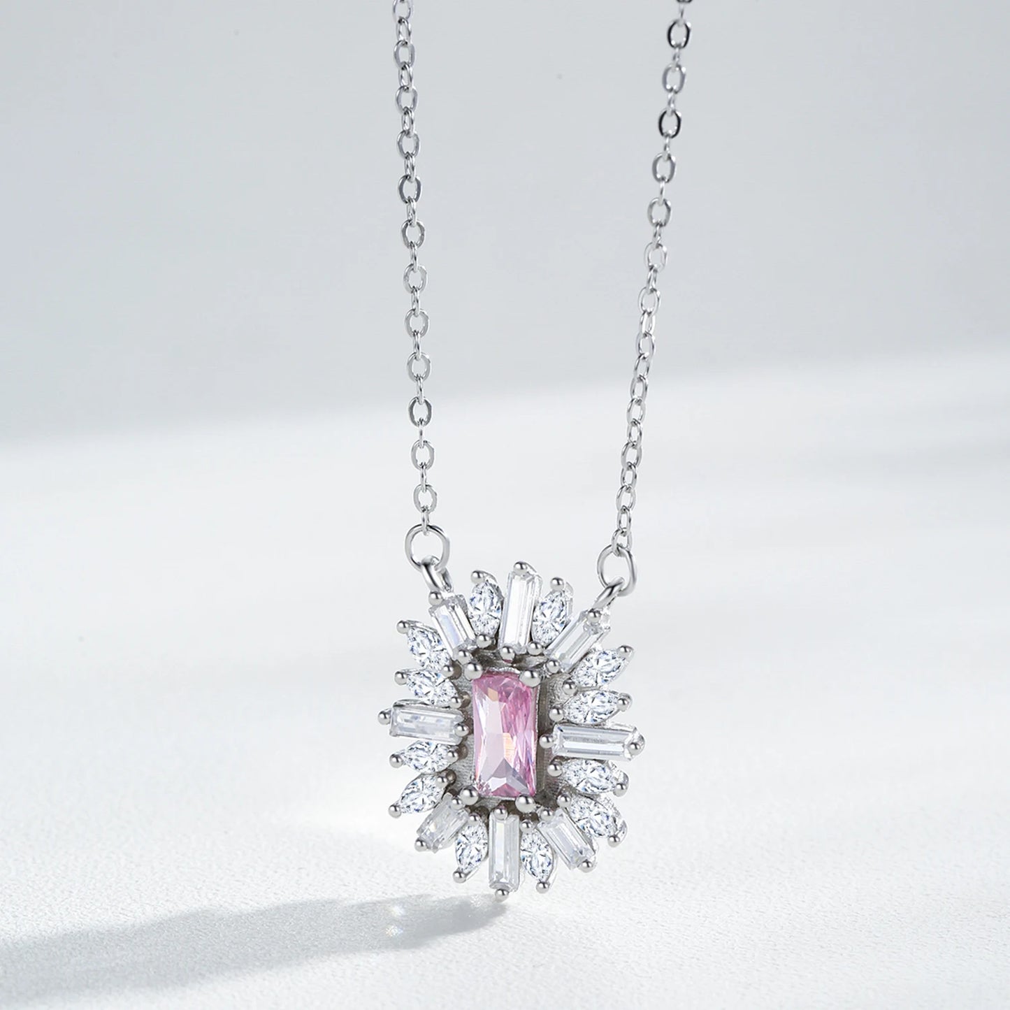 Luxurious 925 Sterling Silver Pink Jewelry Set