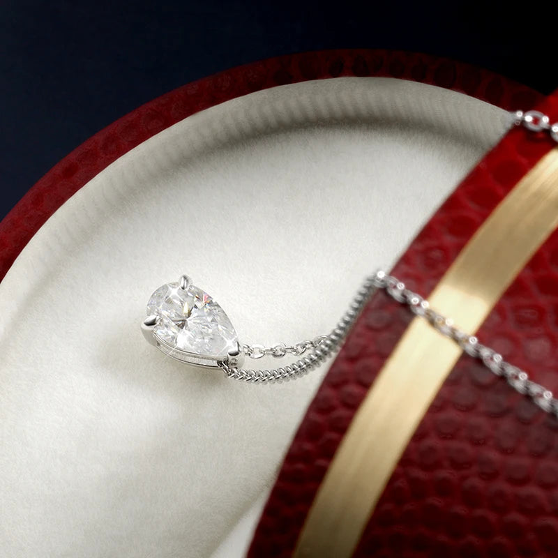 Classic Pear Teardrop Shape D Color Moissanite Pendant Necklace