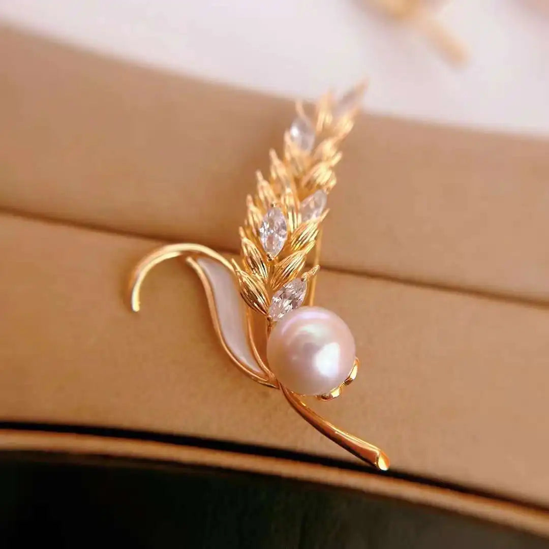Versatile18K Gold Plated Natural Pearl Wheat Brooch