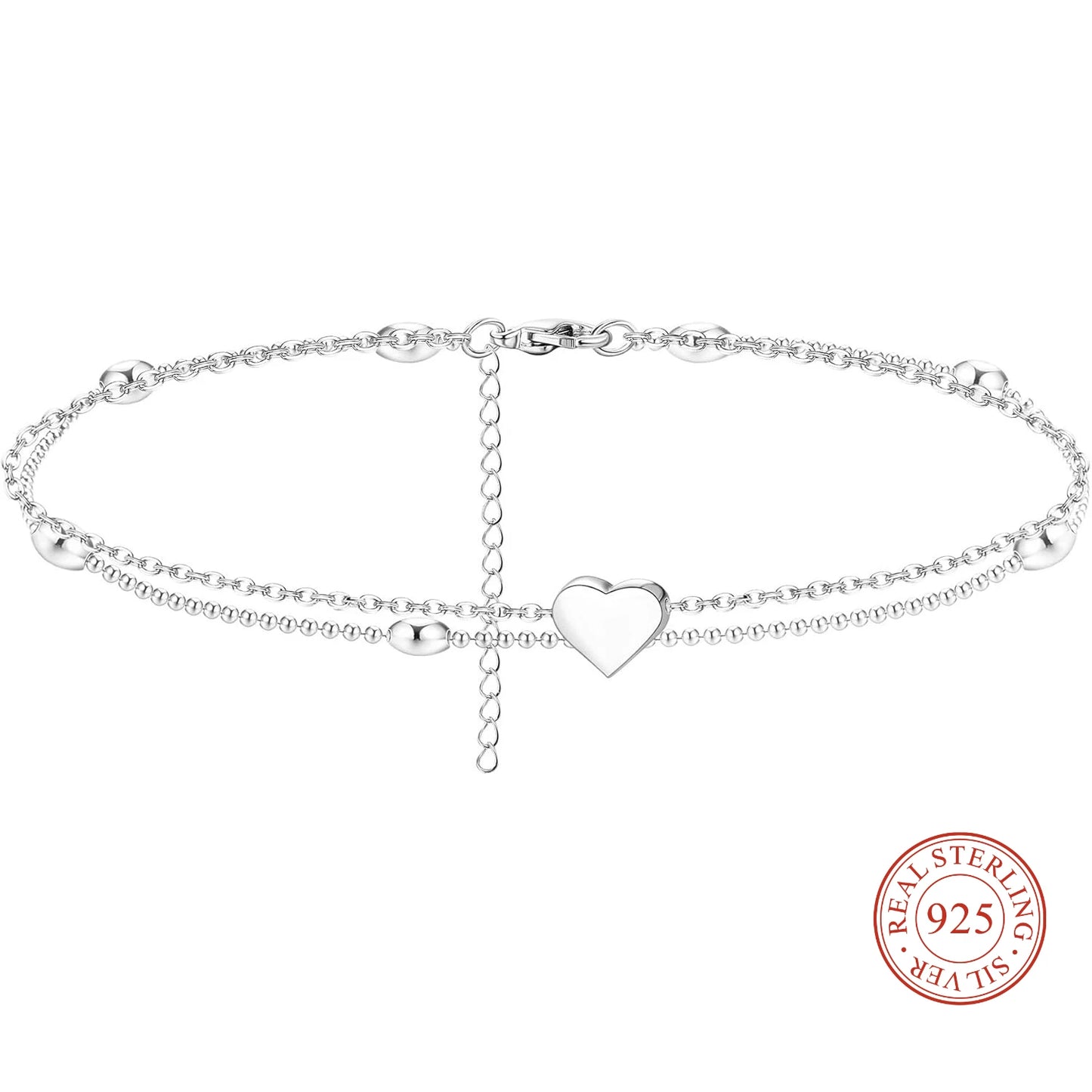 Delicate 925 Sterling Silver Butterfly Beaded Initial Adjustable Anklet