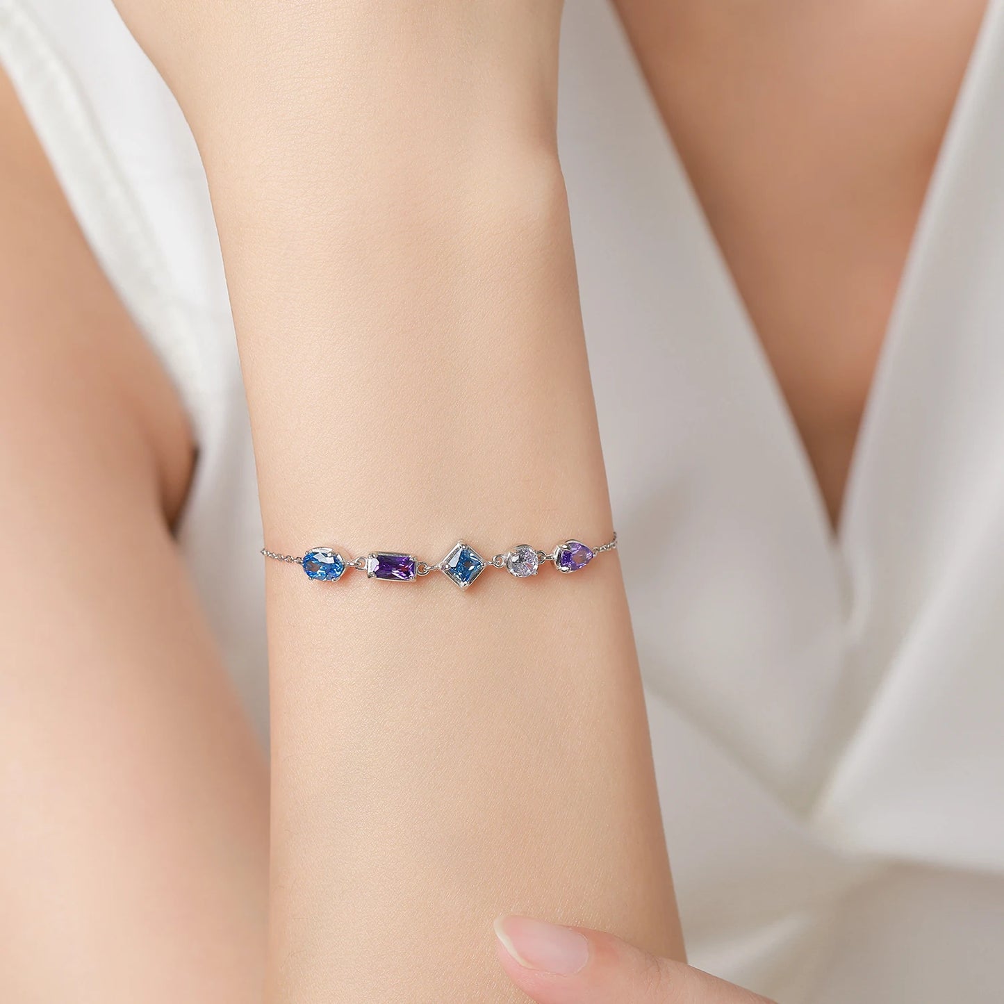 Luxury 925 Sterling Silver Zircon Chain Bracelet
