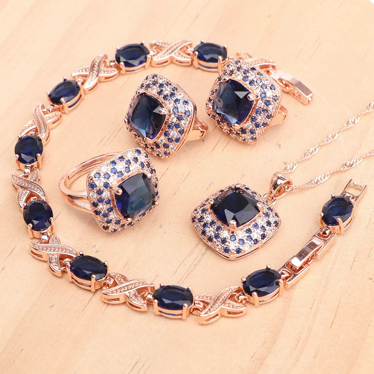 Rose Gold 925 Silver Zircon Jewelry Sets