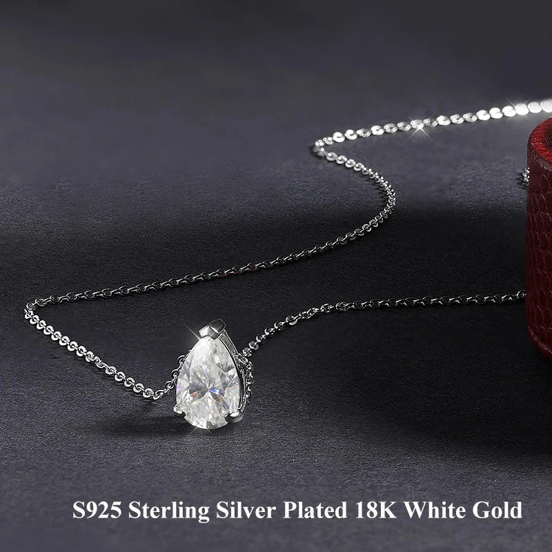Classic Pear Teardrop Shape D Color Moissanite Pendant Necklace