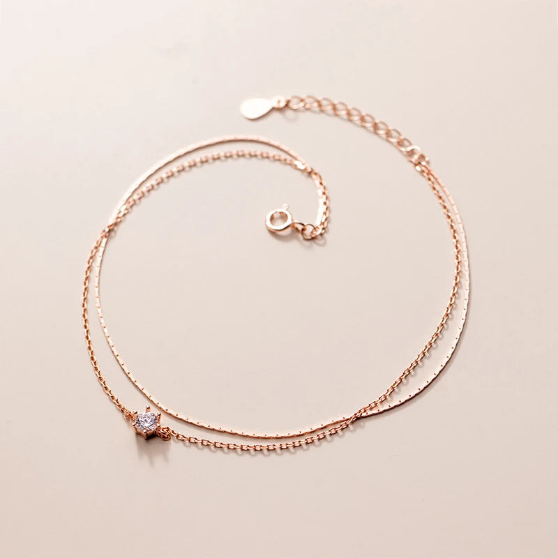 Minimalist Silver Double Layer Anklets