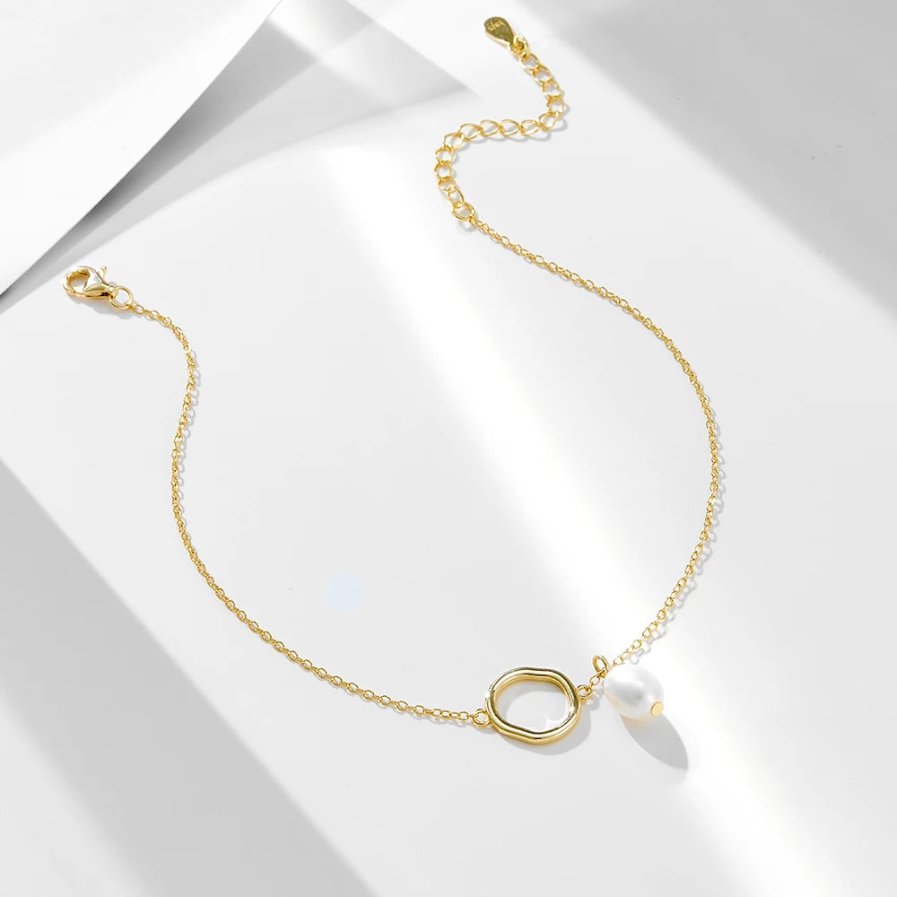Trendy Sterling Silver Gold Plated Freshwater Pearl Anklet