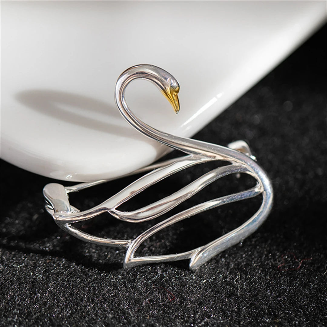 Minimalist S925Pure Silver Swan Brooch