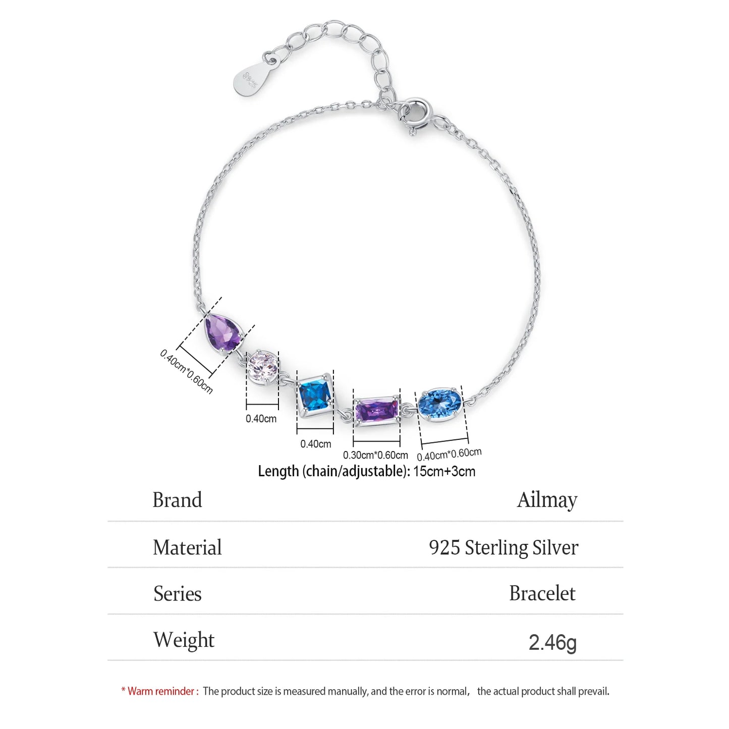 Luxury 925 Sterling Silver Zircon Chain Bracelet