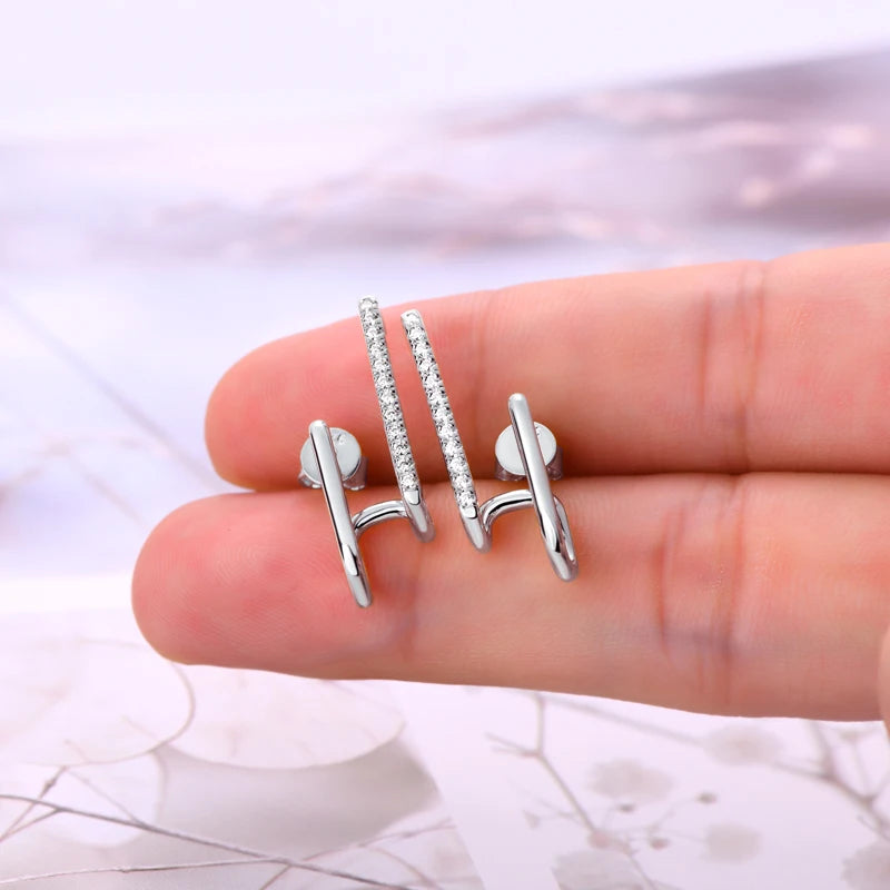 Fashion Moissanite Geometric 925 Sterling Silver Stud Earrings