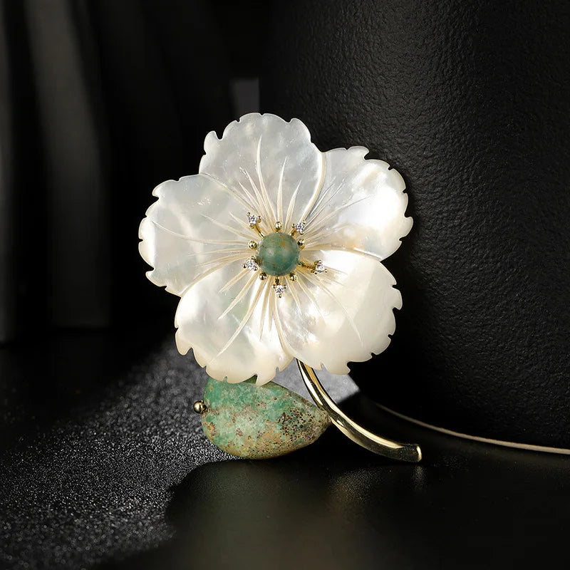Versatile Natural Pear Shell Flower Brooch