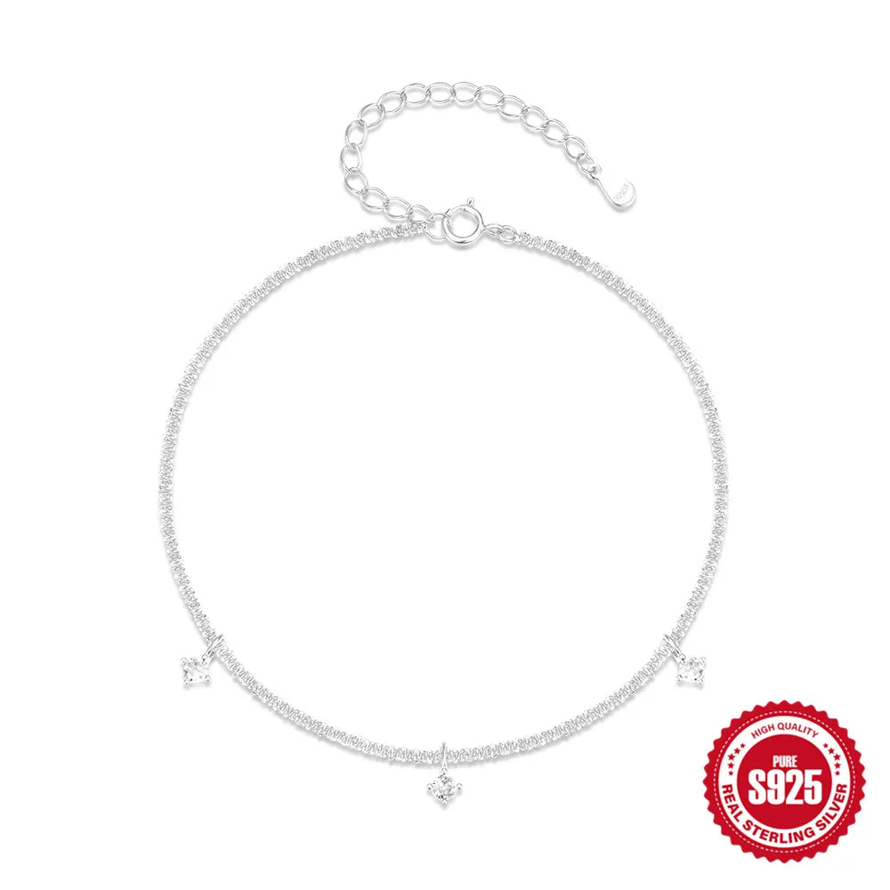 Radiant 925 Sterling Silver Shiny Zirconia Anklets