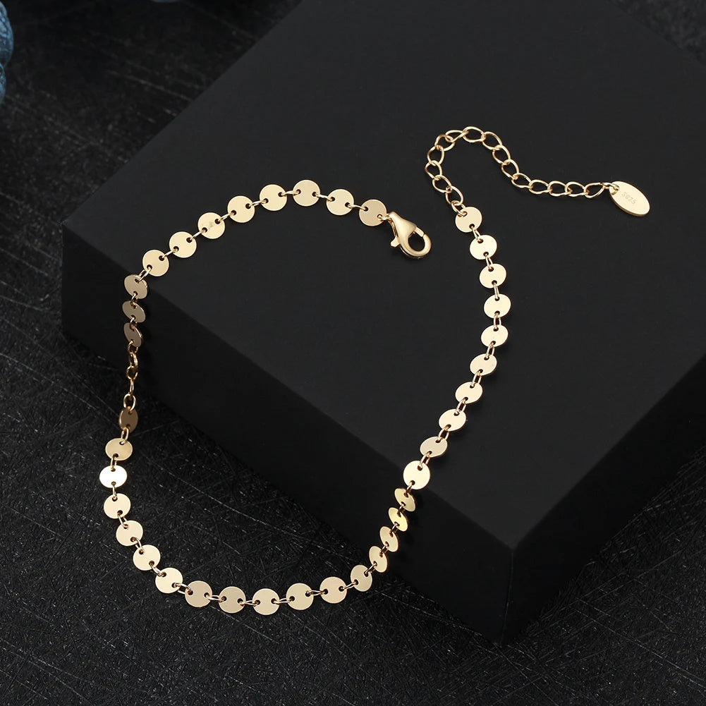 Sleek 14K Gold-Plated 925 Sterling Silver 4mm Round Plate Chain Anklet