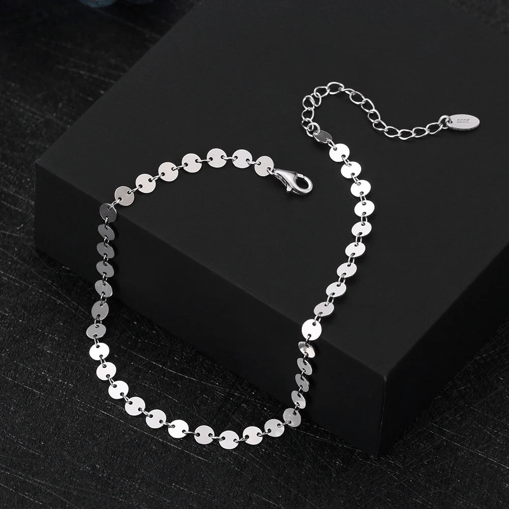 Sleek 14K Gold-Plated 925 Sterling Silver 4mm Round Plate Chain Anklet