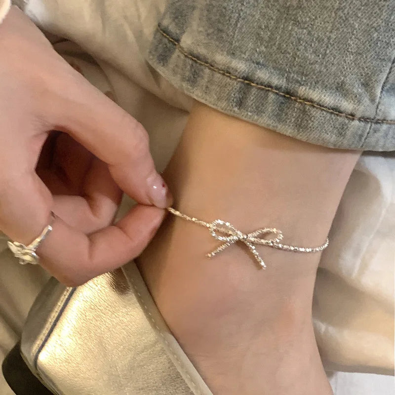 Elegant 925 Sterling Silver Bowknot Anklet