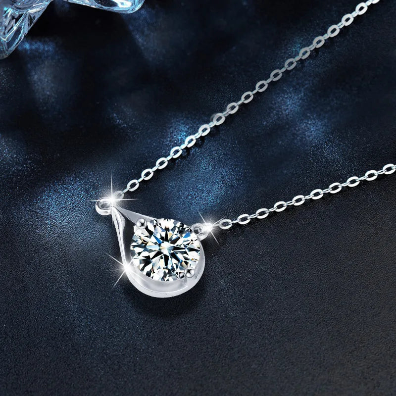 Classic Pear Teardrop Shape D Color Moissanite Pendant Necklace