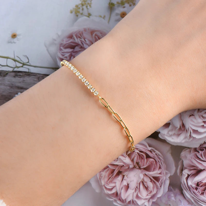 Delicate 2mm Moissanite 925 Sterling Silver Paperclip Chain Adjustable Bracelet