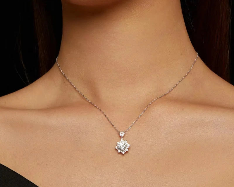 Shimmering Moissanite Halo Necklace – 1 Carat Lab Diamond in 925 Sterling Silver