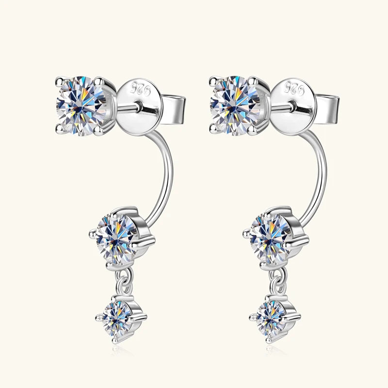 Sophisticated Moissanite 925 Sterling Silver Double Sided Earring