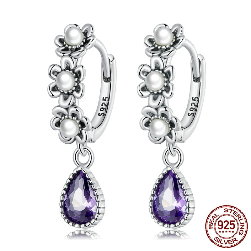 Vintage Floral Pearl Drop Earrings – 925 Silver Jewelry