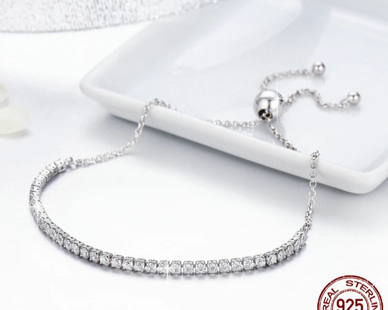 Radiant CZ Tennis Slider Adjustable Bracelet – 14K Gold Plated, 925 Sterling Silver