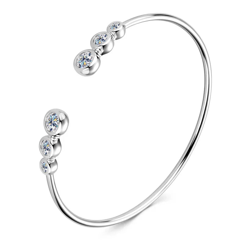 Minimalist Silver 925 D Color Moissanite Open Ended Bracelet