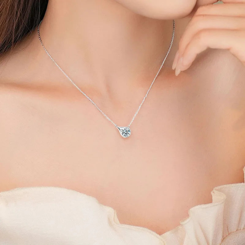 Classic Pear Teardrop Shape D Color Moissanite Pendant Necklace
