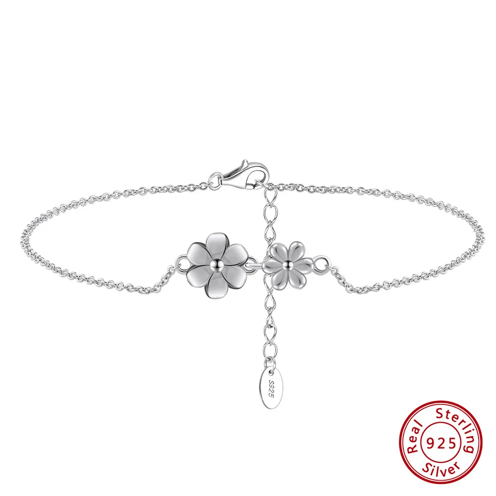 Graceful S925 Sterling Silver Flower Chain Anklet