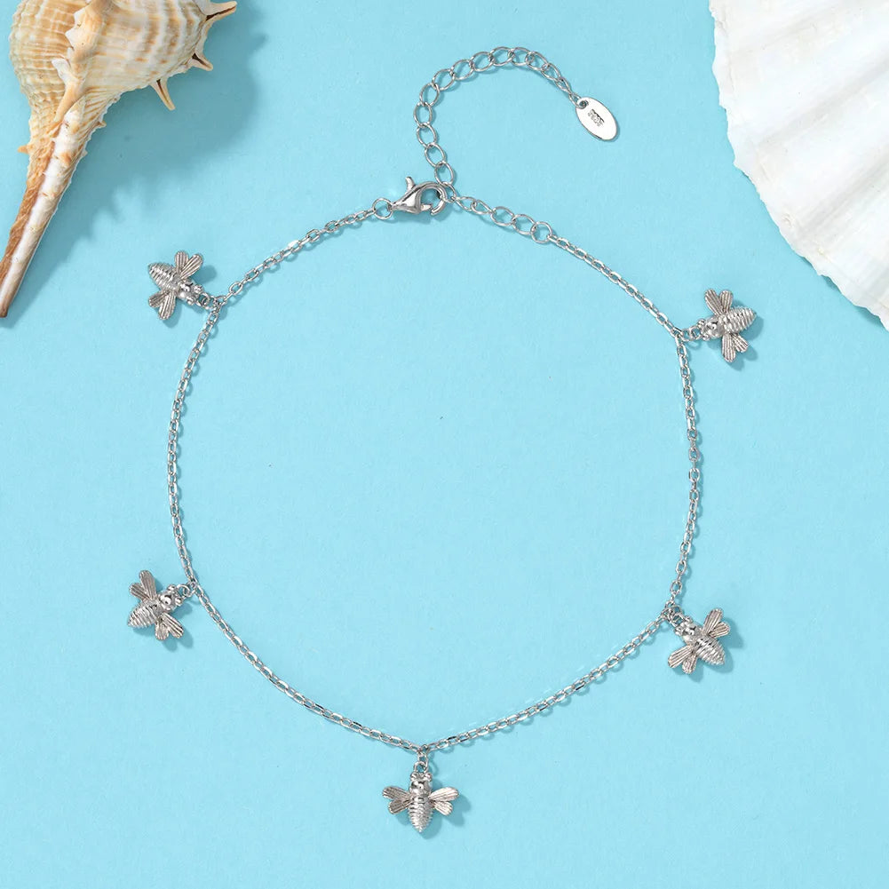 Graceful14K Gold 925 Sterling Silver Bee Chain Anklets