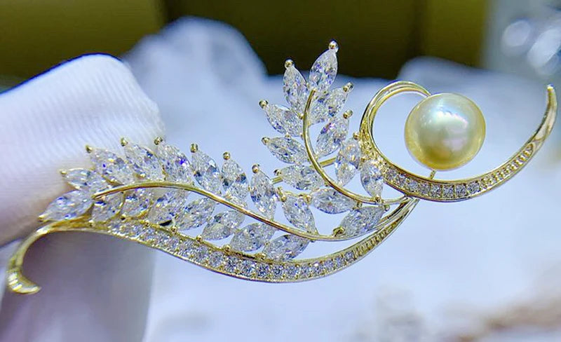 Radiant Natural White Pearl Ear of Wheat Corsage Brooch