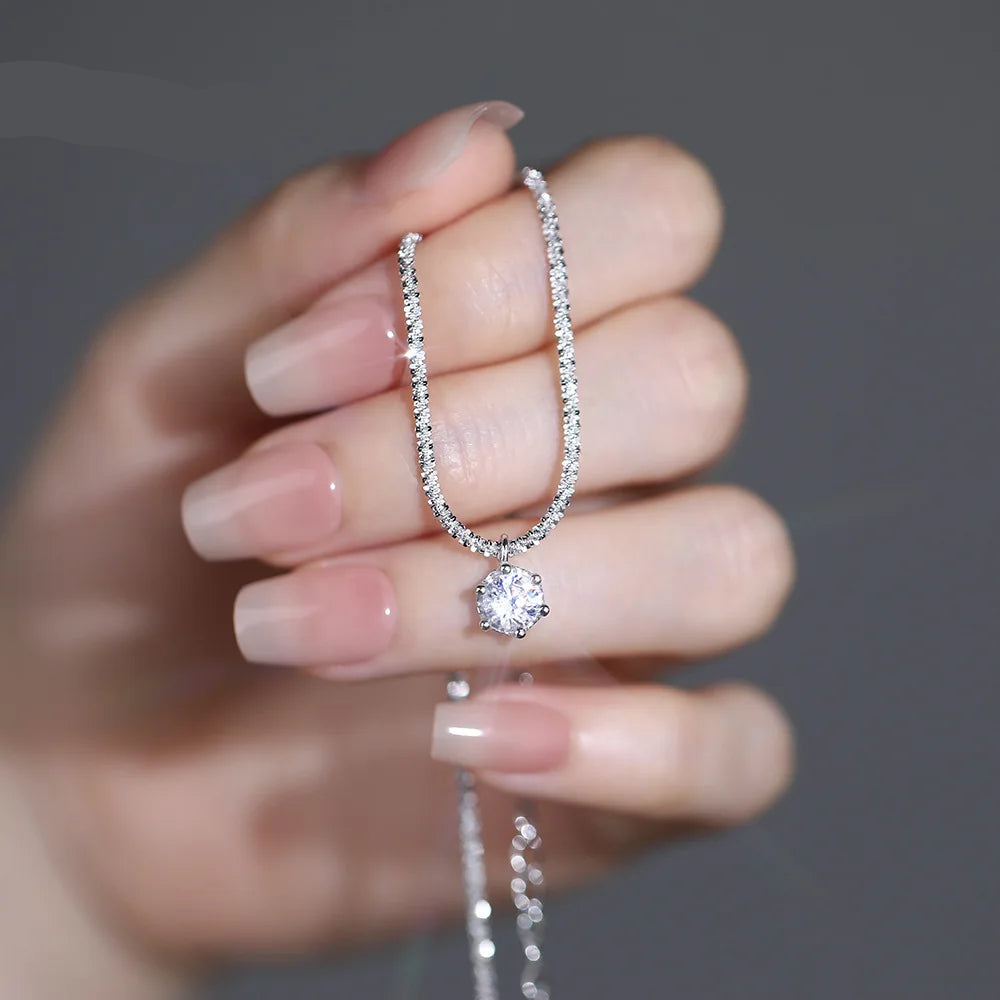 Sparkling 925 Sterling Silver Zircon Pendant Anklet