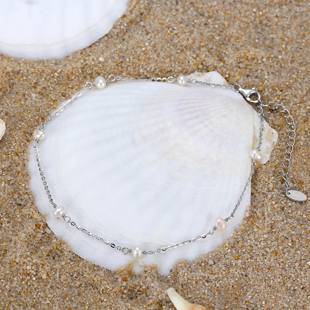 Delicate 925 Sterling Silver Natural freshwater pearls Anklet