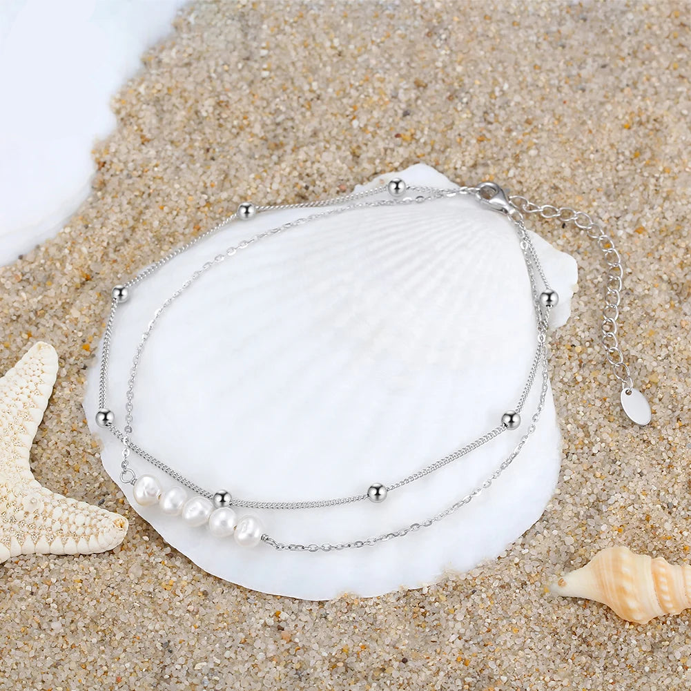Delicate Layered Natural Pearl Chain Anklet