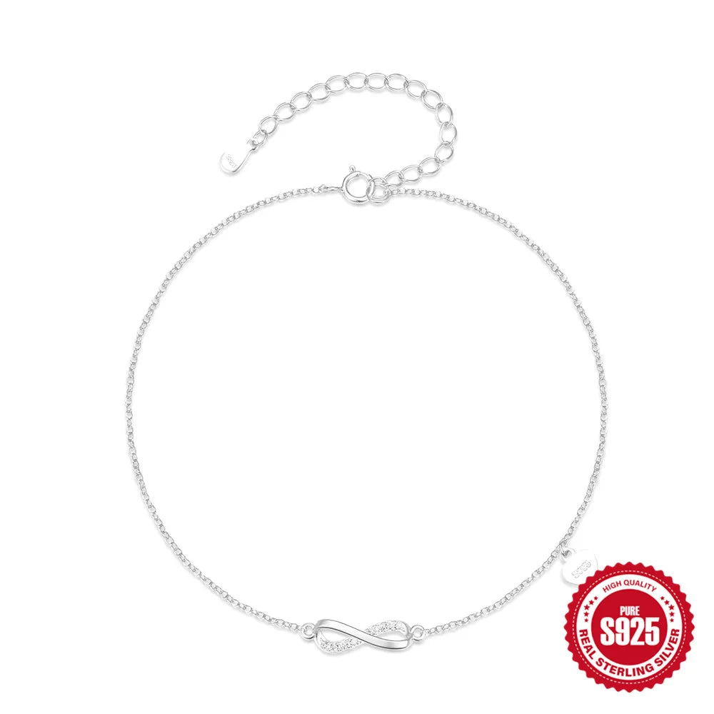 Radiant 925 Sterling Silver Shiny Zirconia Anklets