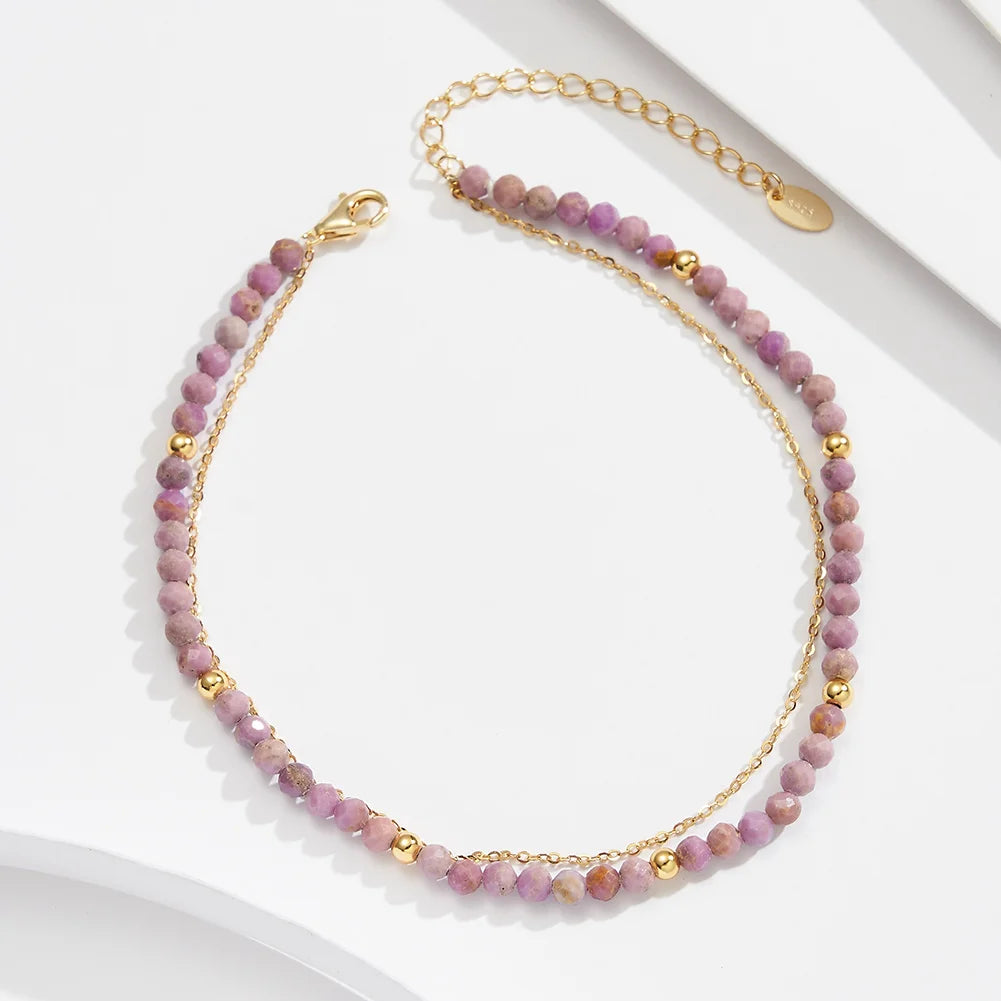 Elegant 925 Sterling Silver Purple Mica Anklet