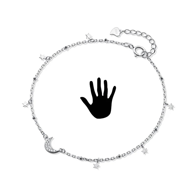 Dazzling 925 Sterling Silver CZ Moon Star Anklets