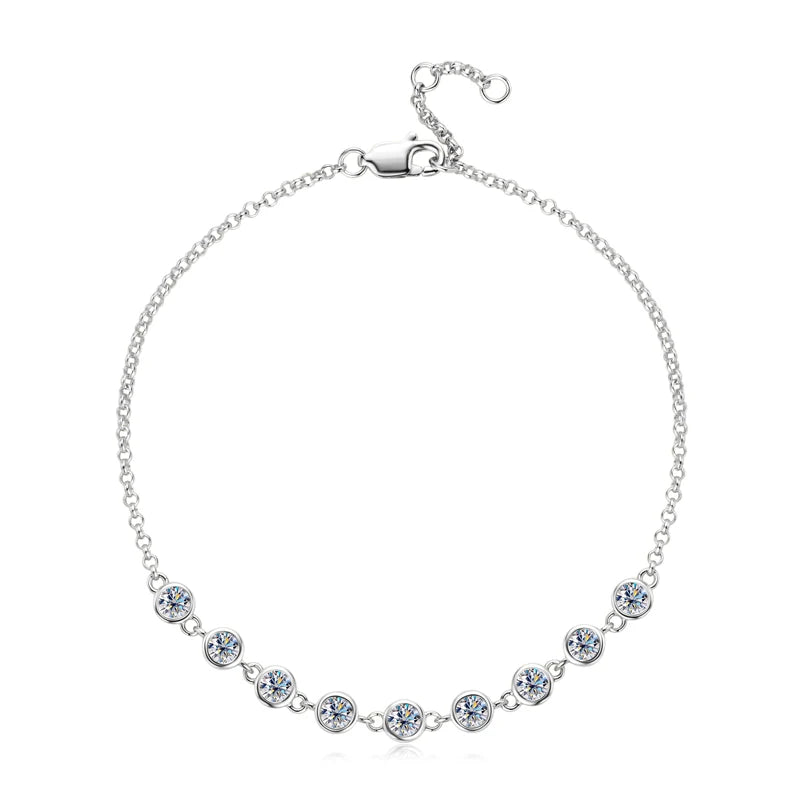 Elegant 925 Silver Moissanite Bracelet with 3mm Bezel-Set D Color Stones