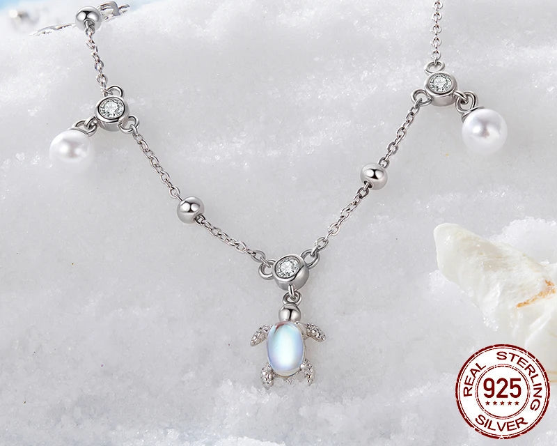 Charming 925 Sterling Silver Turtle Shell Beach Anklet