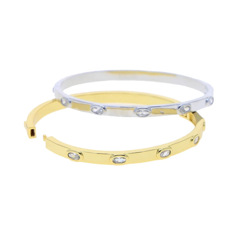 Classic Paved White Cubic Zirconia Gold and Platinum Plated Bracelet
