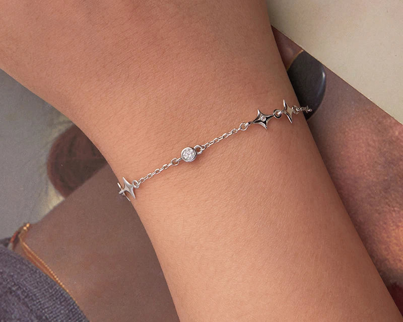 Stylish 925 Sterling Silver Starry Heart Bracelet