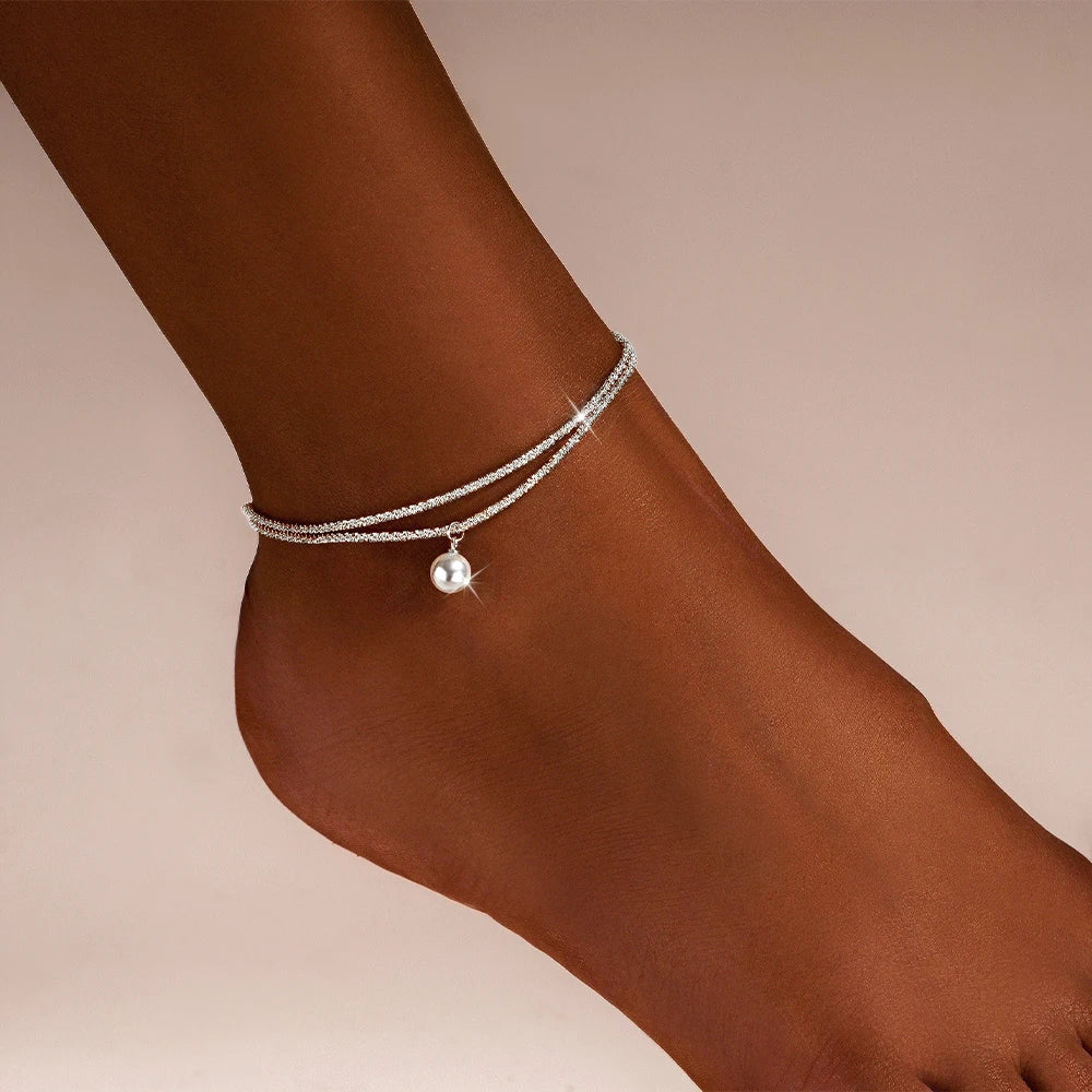 Radiant 925 Sterling Silver Shiny Zirconia Anklets
