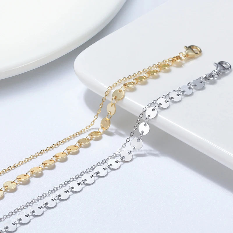 Timeless 925 Silver Fashion Coin Cable Chain Anklets