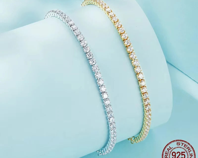 Radiant CZ Tennis Slider Adjustable Bracelet – 14K Gold Plated, 925 Sterling Silver