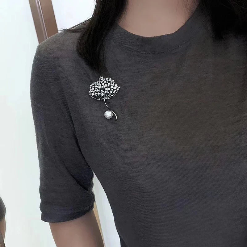 Unique Natural Pearl Dandelion Corsage Brooch
