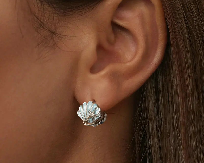 Charming 925 Sterling Silver Blue Shell Starfish Earrings