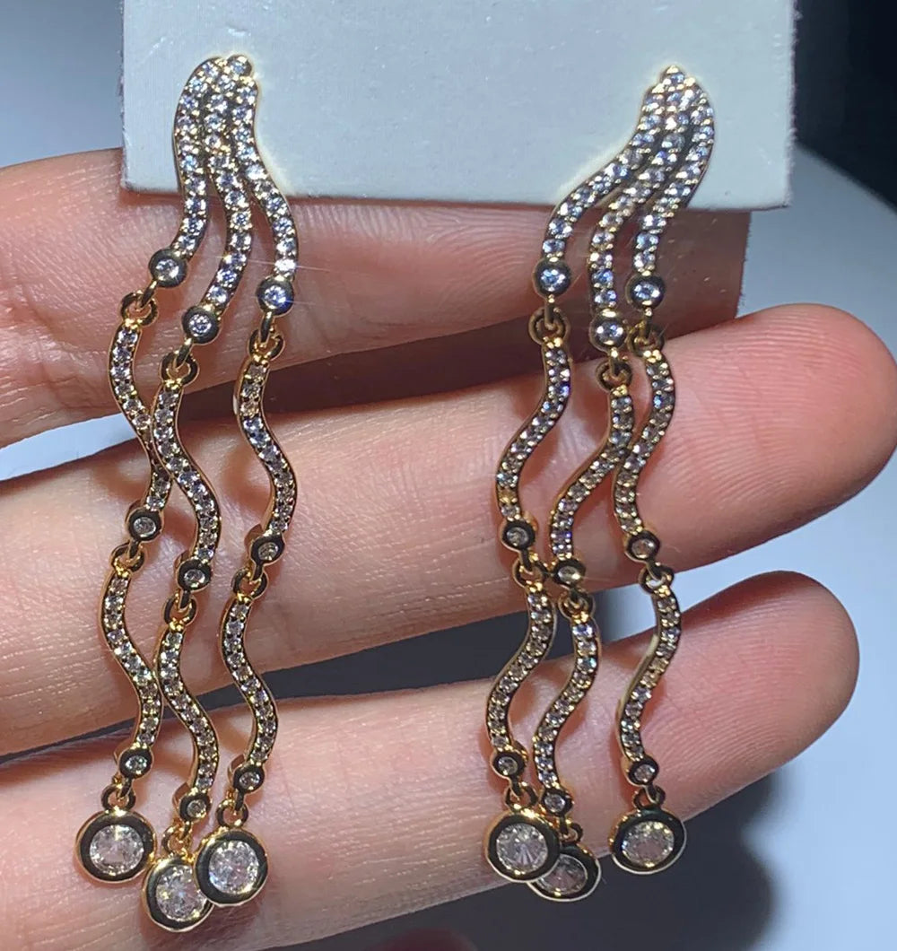 Shiny Wave Shape Long Dangle Earrings