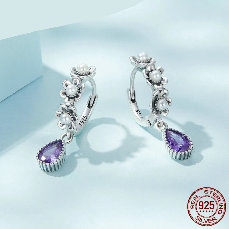 Vintage Floral Pearl Drop Earrings – 925 Silver Jewelry